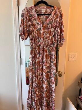 Knox Rose Pink, Rust & Green Floral Tiered Maxi Dress